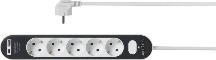 Actual product image Sygonix SY-4755368 Multiple socket outlet with switch White Grey earthing contact 1 pc. (5 x, CEE 7/3, 1.40 m)