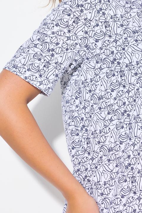 Actual product image Ulla Popken Geometric Fish Print Short Sleeve V-Neck Tee (54)