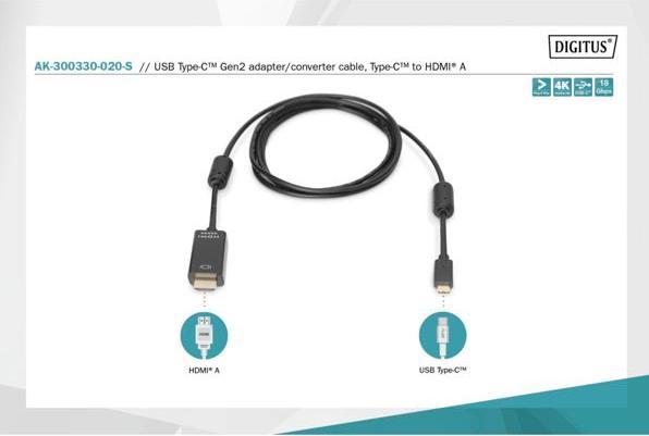 Actual product image Digitus USB Typ C — HDMI (Typ A) (2 m, HDMI)