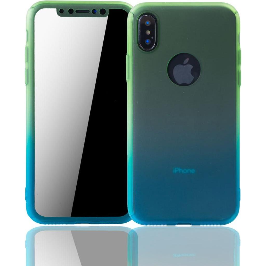 König Design Hülle Handy Schutz für Apple iPhone XS Full Case Cover Displayschutz Bumper Blau (Apple iPhone XS), Smartph...