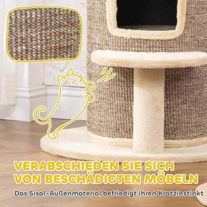 Produktbild PawHut Kratztonne Spanplatte, Polyester Beige+Braun (61 cm, Beige+Braun)