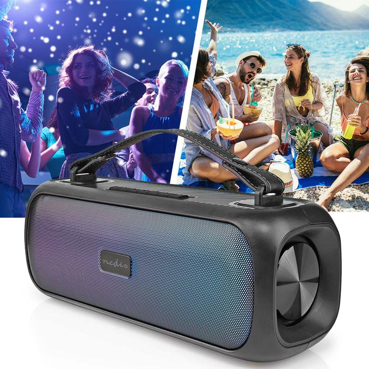 Produktbild Nedis Bluetooth® Party Boombox 4.5 hrs 2.0 30 W Medienwiedergabe: AUX/USB IPX5 Verknüpfbar Tragegrif (4.50 h, Akkubetrieb, Netzbetrieb)