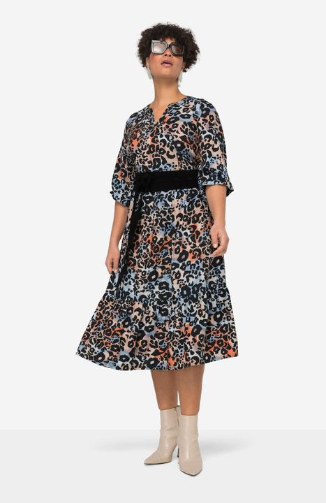 Image du produit Miamoda Robe maxi coupe trapèze à motif léopard, col tunisien et manches 3/4 (54)