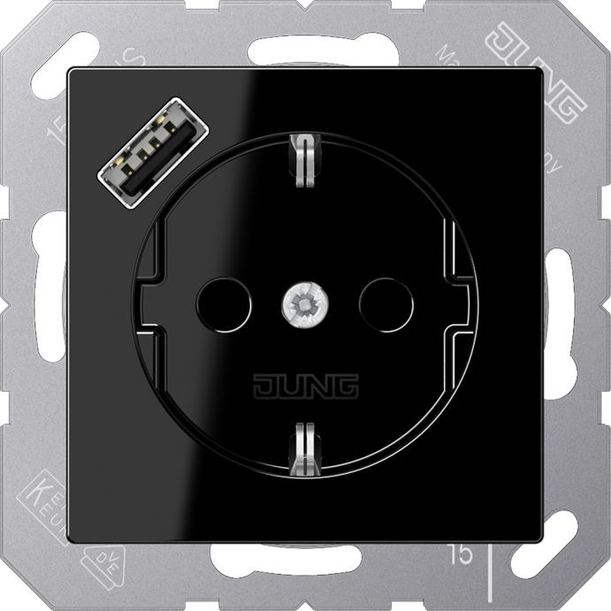 Actual product image JUNG A1520-18ASW SCHUKO socket outlet w.USB