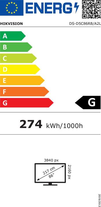Label énergétique Hikvision DS-D5C86RB/A2L (3840 x 2160 pixels, 86")