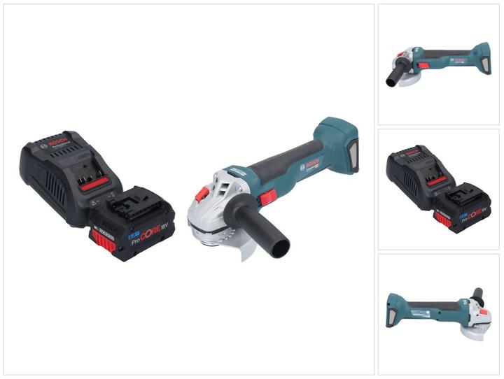 1x Bosch GWS 18V-10 Professional Meuleuse d'angle sans fil, 1x écrou de serrage rapide, 1x capot de protection, 1x flasque de fixation, 1x Bosch GBA ProCORE 18 V 8,0 Ah Professional Batterie Li-Ion à insertion, 1x Bosch GAL 1880 CV Chargeur rapide