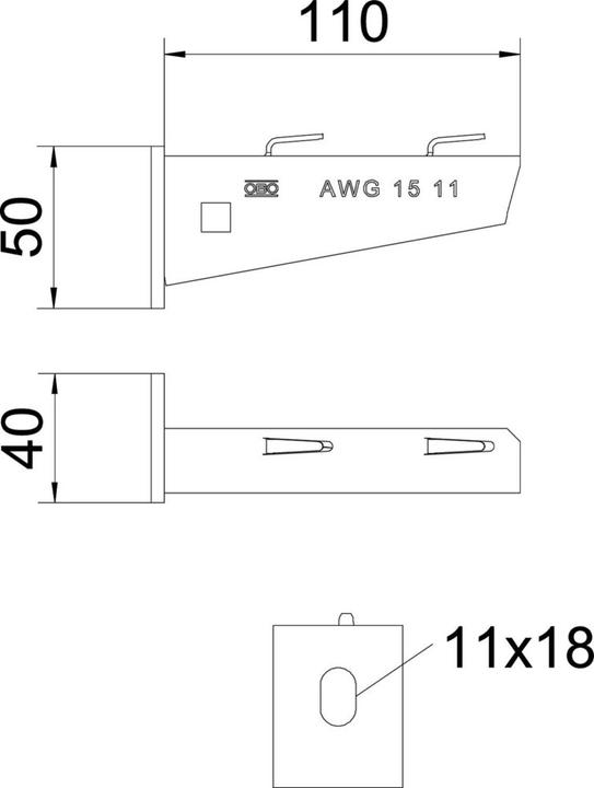 Produktbild OBO Bettermann OBO AWG 15 11 A4 Wand/Stielausleger 110mm V4A f.Gitterrinne