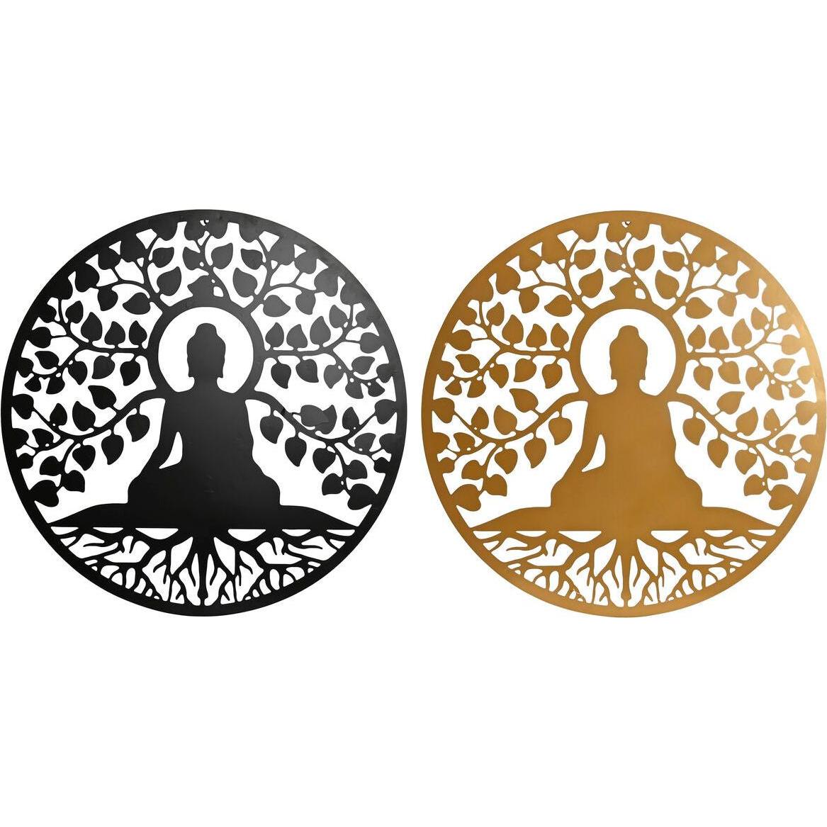 Esprit, Decorazione murale, Wall Decoration Home Black Golden Buddha Oriental 100 x 1 x 100 cm (2 Units)