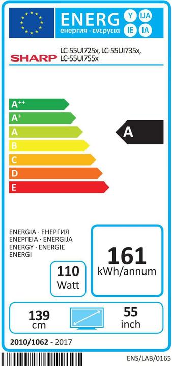 Energy Label Sharp LC-55UI7252E (55", LCD, 4K, 2017)