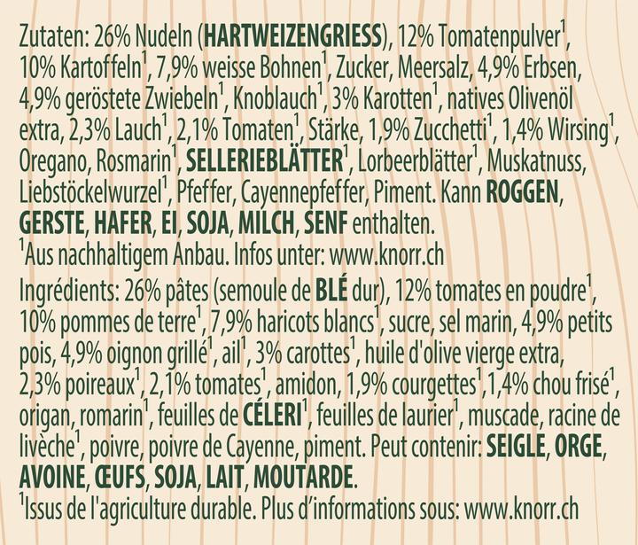 Valori nutrizionali e ingredienti Knorr Sacchetto di zuppa di minestrone 100% naturale, minestrone italiano ricco di verdure fresche