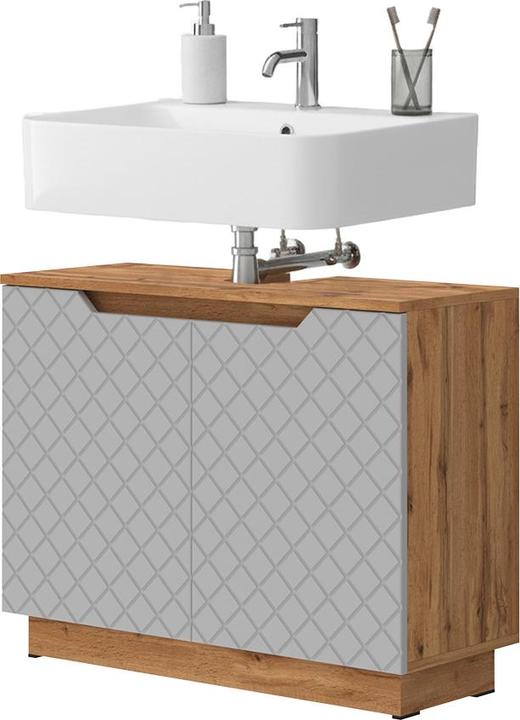 Actual product image Vicco Waschbeckenunterschrank Lotta, Eiche/Grau mit Kachelstruktur, 79.6 x 62.1 cm mit 2 Türen (79.60 x 32 x 62.10 cm)