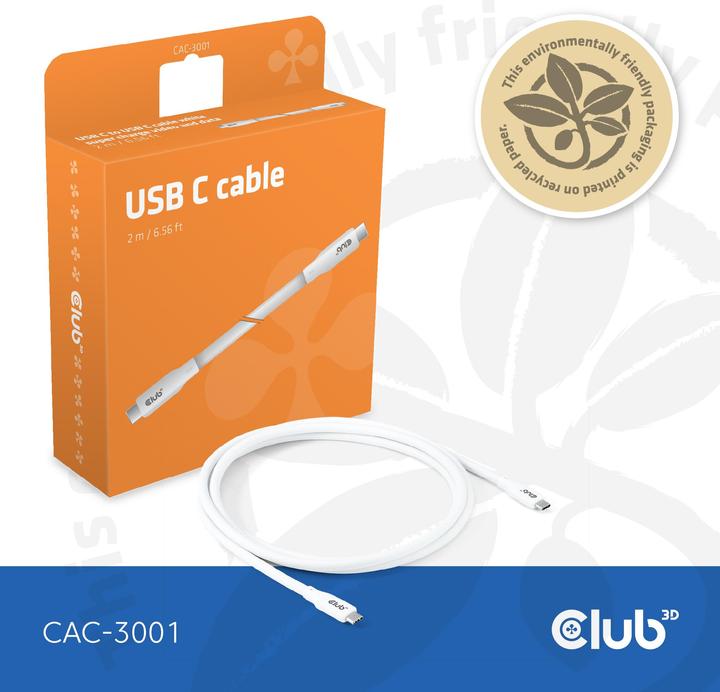 Immagine prodotto Club 3D Club3D Lifestyle Cavo USB-C PD 240W, 20Gbps 2m bianco pc/st retail (2 m, USB 4.0, 240 W)