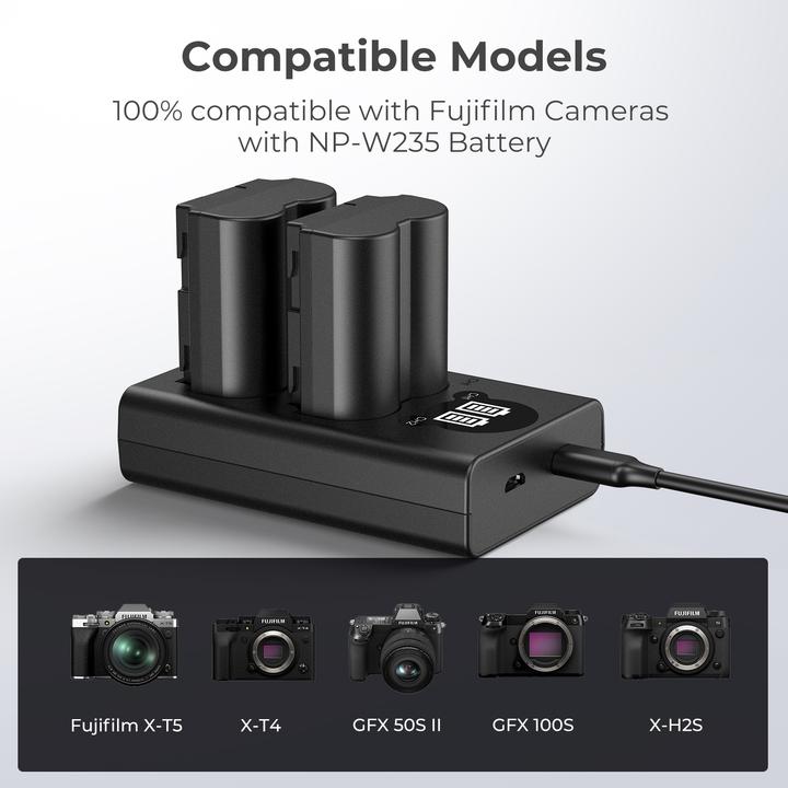 Produktbild K&F Concept NP-W235 Digital Camera Dual Channel Type-C Charger with LCD Digital Display Screen (Kamera Akku Ladegerät)