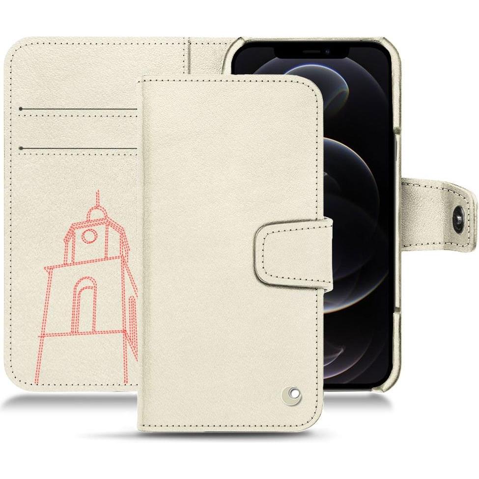 Noreve Lederschutzhülle Wallet (Apple iPhone 12 Pro Max), Smartphone Hülle, Weiss