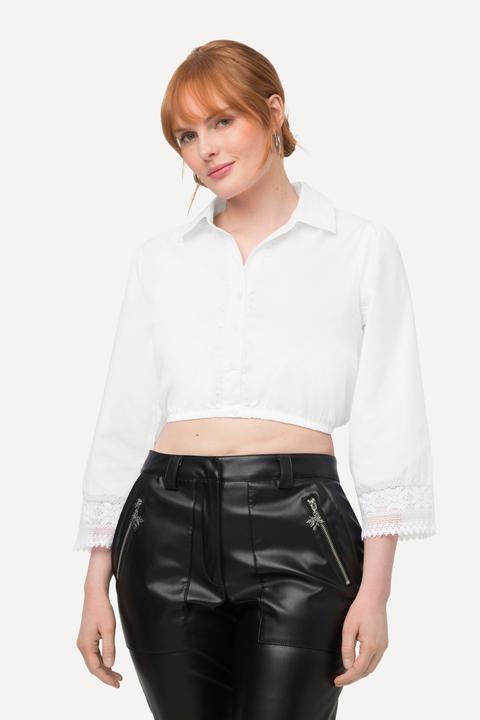 Image du produit Ulla Popken Chemisier bavarois traditionnel, col chemise et manches 3/4. Base élastique et dentelle. (48)