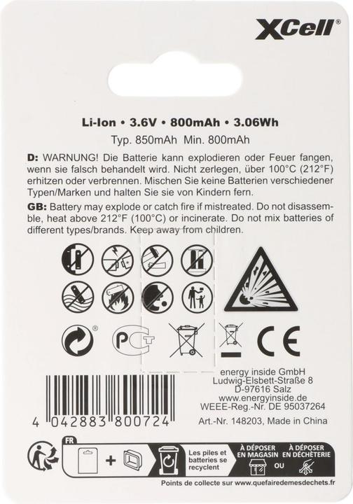 Produktbild XCell Akku Pro 16340 (1 Stk., 16340, 850 mAh)