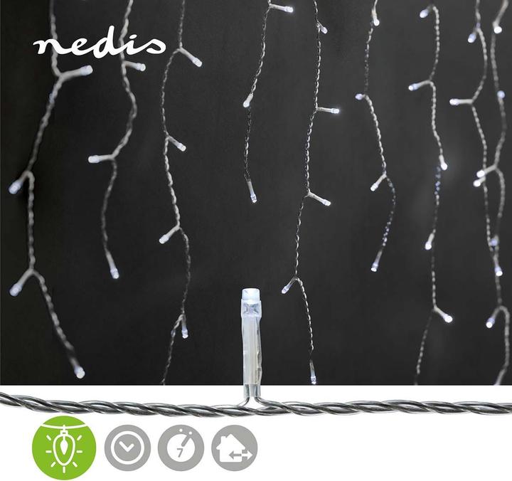 Actual product image Nedis Decorative icicle lights | 180 LED's | Cold white | 5.90 m | Light effects: 7 | Mains power supply (10.90 m)
