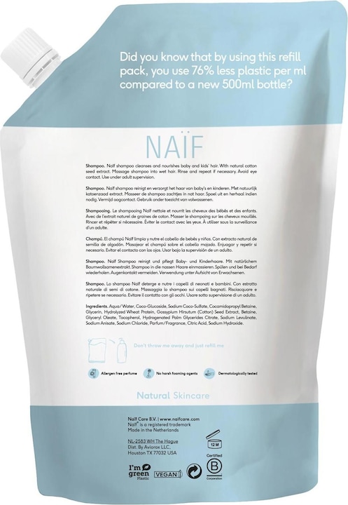 Image du produit Naïf Recharge de gel nettoyant pour bébés et enfants
