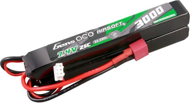 Produktbild Gens Ace 25C 3000mAh 2S2P 7.4V Saddle Airsoft Gun Lipo Battery with Mini Deans(T) Plug (7.40 V, 3000 mAh)