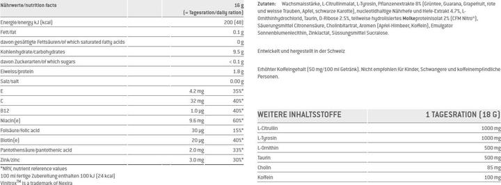 Nutritional values and ingredients Sponser Pre Workout Booster (Apple, Raspberry, 1 pcs., 256 g)