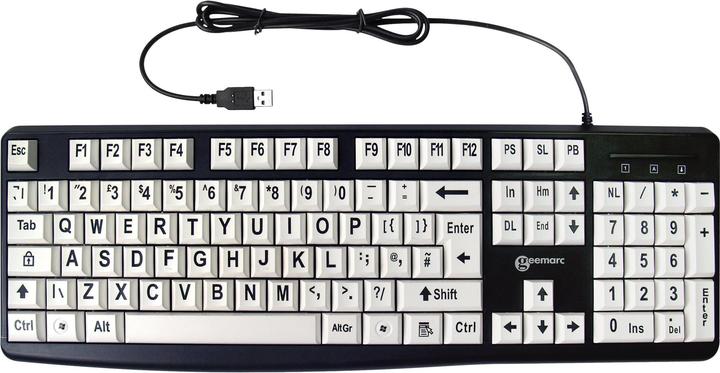 Actual product image Geemarc Keyboard KBSV3 USB German, QWERTZ White, Black Extra large keys, multimedia keys, connector (DE, Cable)