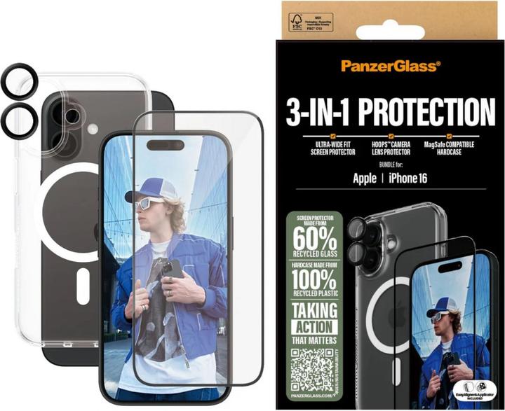 Produktbild PanzerGlass Bundle Ultra Wide FIt Glass + Case + Lens (1 Stück, Apple iPhone 16)