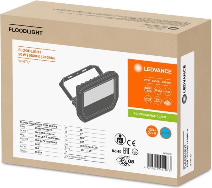 Produktbild Ledvance LED Flutlichtstrahler FL PFM 20 W 6500 K SYM 100 WT Kalt (2400 lm, IP65)