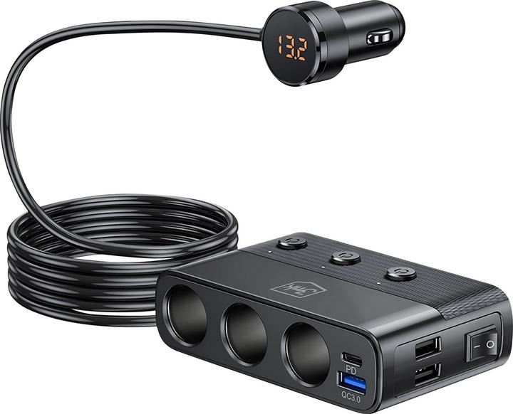 3MK Rozdzielacz Car Power Splitter 120W PD QC PPS 3xUSB-A 1xUSB-C 3xDC czarny