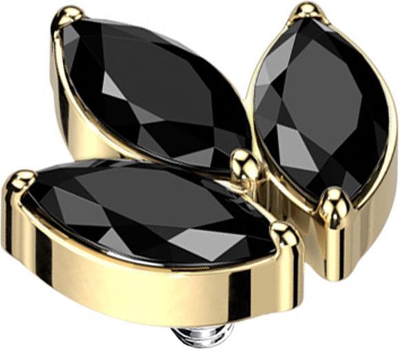 Actual product image Star Piercing Dermal Anchor gold-plated three oval crystals black (without brass, Titanium)