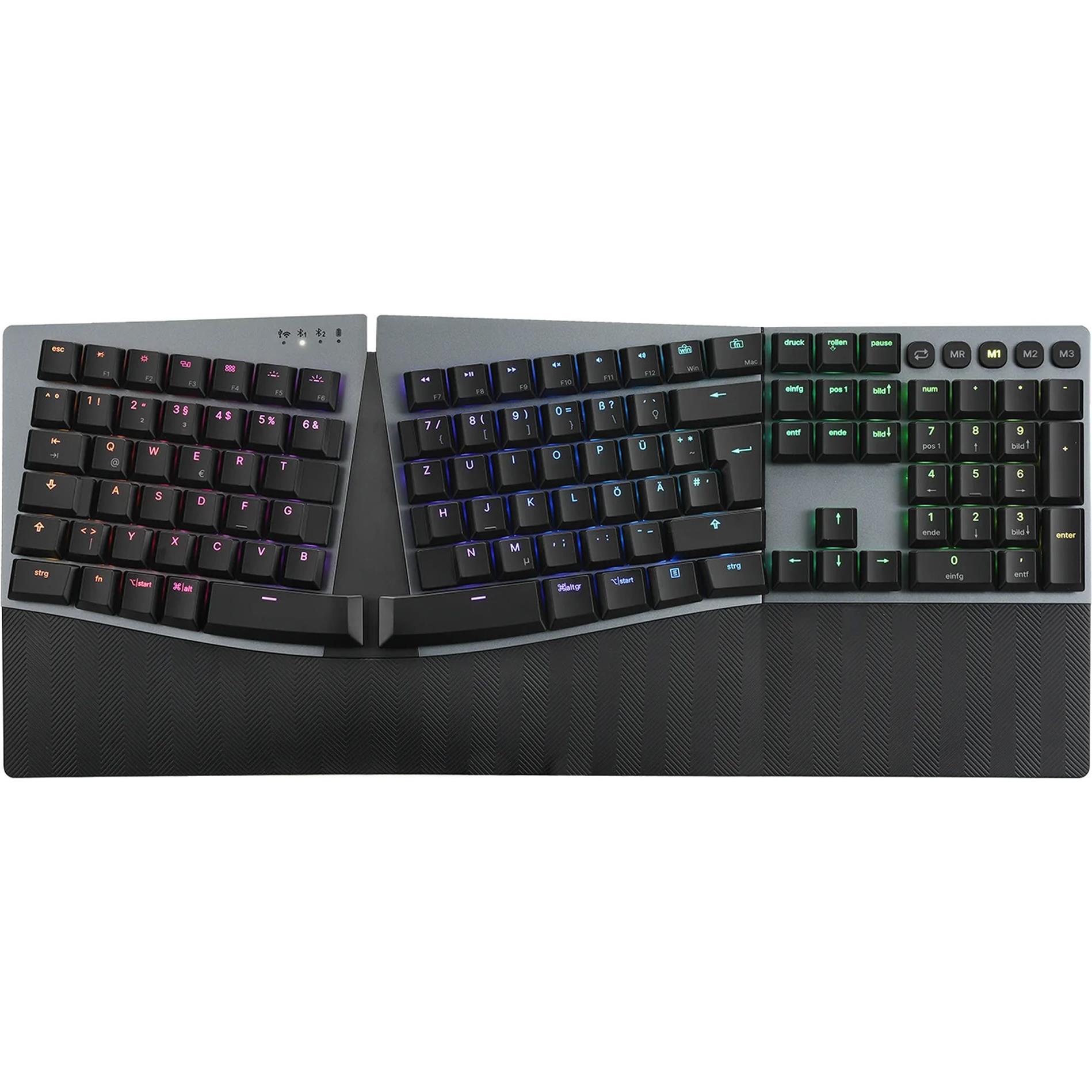 Perixx PERIBOARD-835 BR DE, kabellose RGB-beleuchtete ergonomische mechanische Tastatur - flache bra (DE, Kabellos), Tas...
