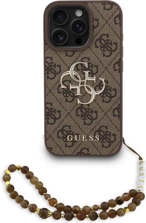 Guess PU 4G Metal Logo Strap Back Cover für iPhone 16 Pro Max Braun (Apple iPhone 16 Pro Max)