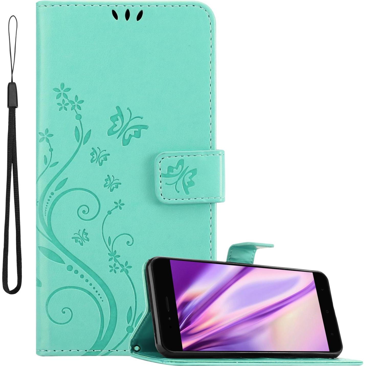Cadorabo Flower Book Hülle für Xiaomi Mi A1 / Mi 5X (Xiaomi Mi 5X), Smartphone Hülle, Türkis