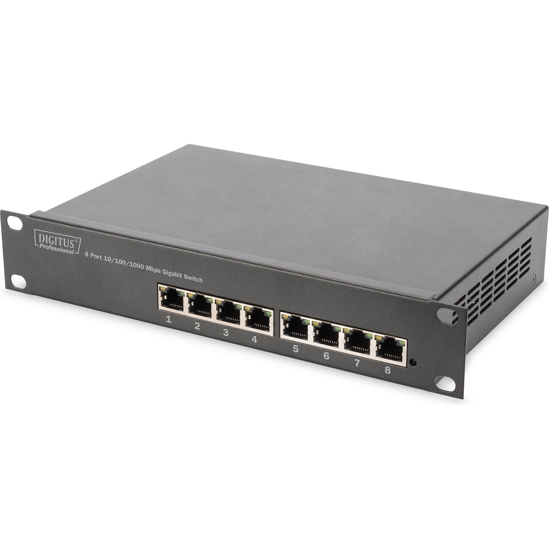 Digitus Switch Gigabit Ethernet da 10", 8 porte, non gestito (8 porte), Switch di rete