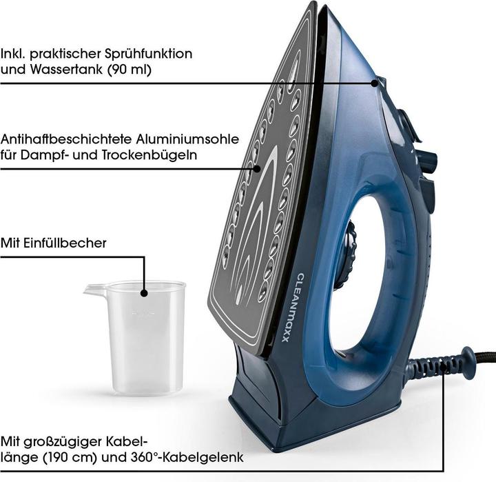 Image du produit CleanMaxx Fer à repasser à vapeur CLEAN edition (2200 W, 0.70 g/min)