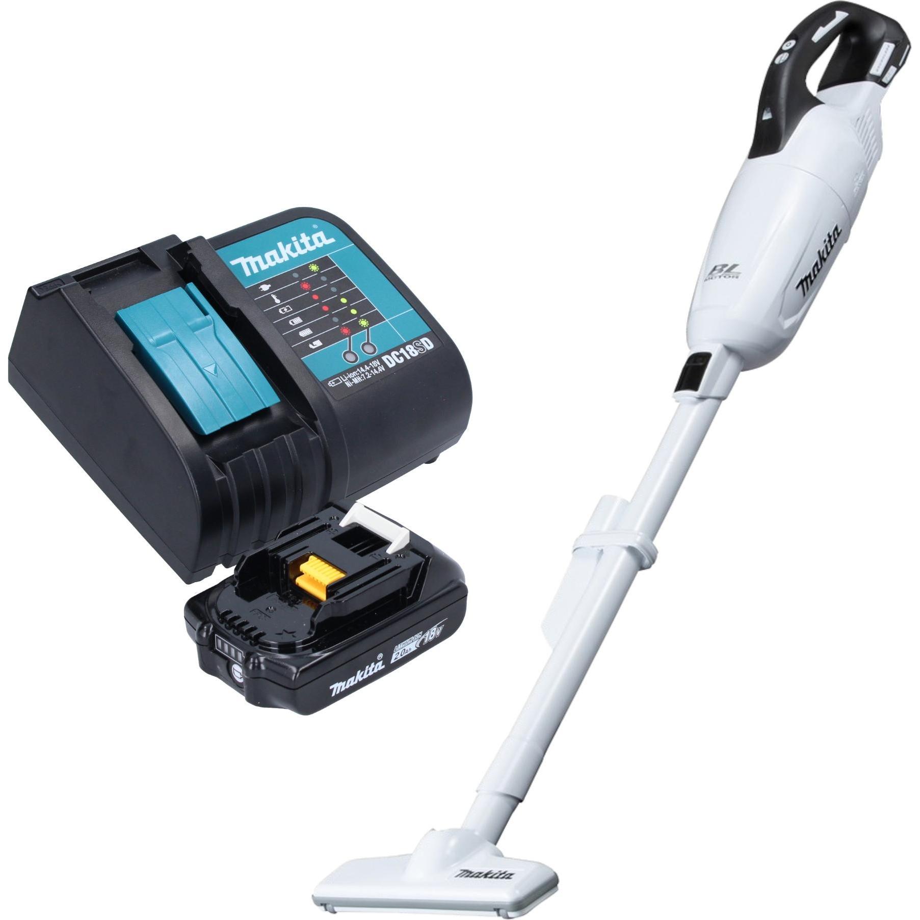 Makita DCL 281 FSA1W Akku Staubsauger 18 V weiss Brushless + 1x Akku 2,0 Ah + Ladegerät, Staubsauger, Weiss