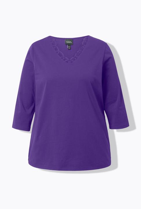 Actual product image Ulla Popken Openwork Trim 3/4 Sleeve Tee (54)