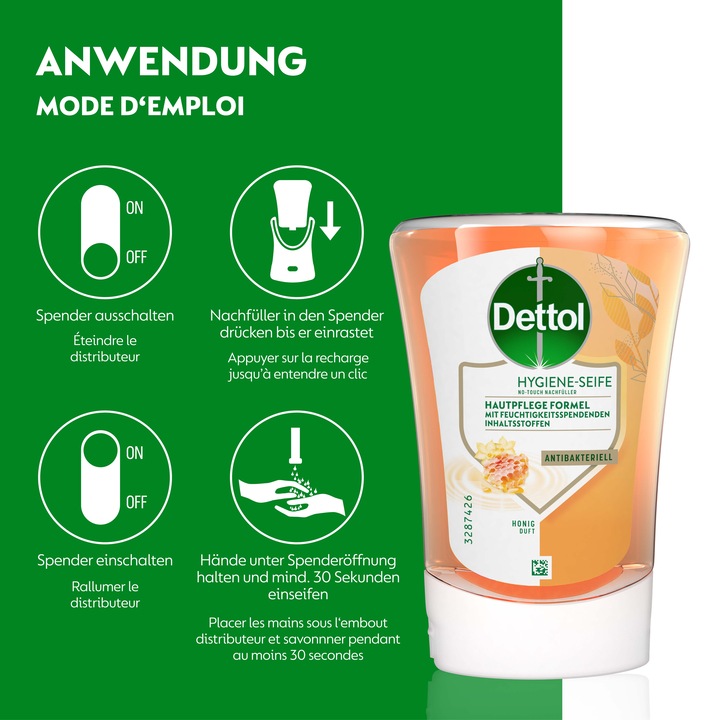 Produktbild Dettol No-Touch Nachfüller Honig - 250 ml (Handseife Nachfüllpackung, 250 ml)