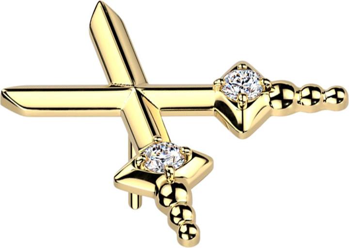 Actual product image Star Piercing Threadless zwei Dolche gekreuzt vergoldet Kristalle silber (without brass, Titanium)