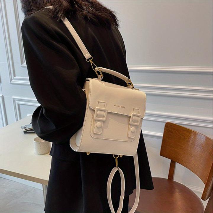Produktbild Only-Bags.Store Vintage Klappe Rucksack, Schnalle Dekor Schule Tasche, PU Top Handle Crossbody Bag