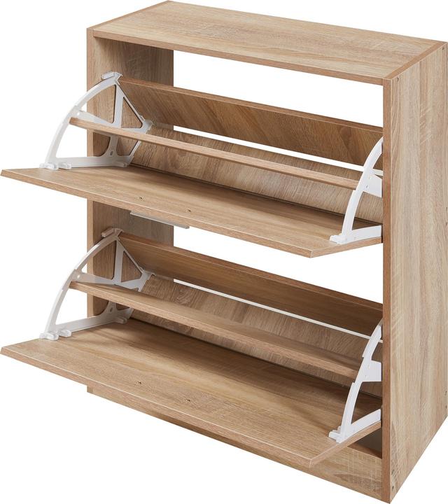 Actual product image En.Casa Schuhschrank Sykkylven 81x63x24 cm mit 2 Klappen Sonoma-Eiche (63 x 24 x 81 cm)