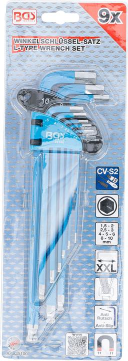 Produktbild BGS Winkelschlüssel-Satz, extra lang Innensechskant mit Kugelkopf 1,5 - 10 mm 9-tlg. (Innensechskant)