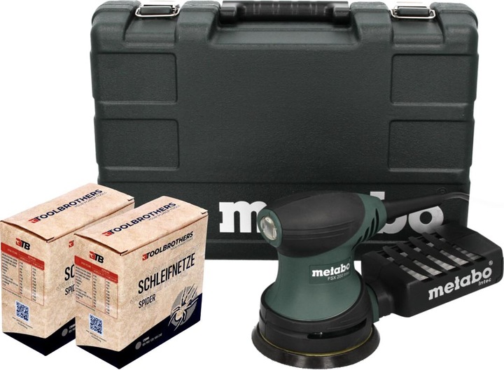 Actual product image Metabo FSX 200 Intec Random Orbit Sander 240 W 125 mm + 2x Toolbrothers SPIDER Sanding Net Set + Koff (Eccentric grinder, 240 W)