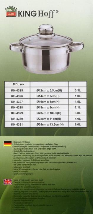 Actual product image King POT WITH LID 14cm KINGHOFF KH-4326 1L (Pot, Stainless steel)