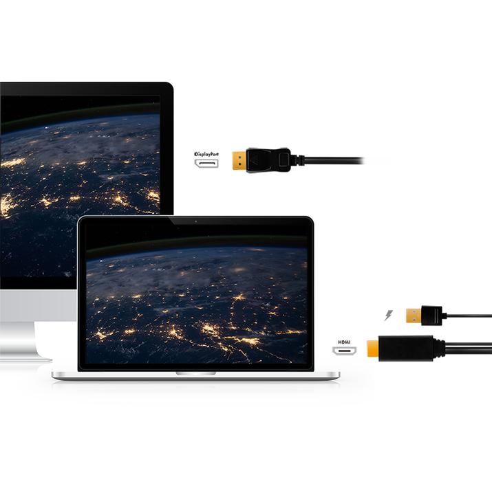 Actual product image LogiLink CH0090 HDMI cable A/M + USB-A/M to DP/M, UHD 4K/30 Hz, bw, 1 m (1 m, HDMI, 1.2)