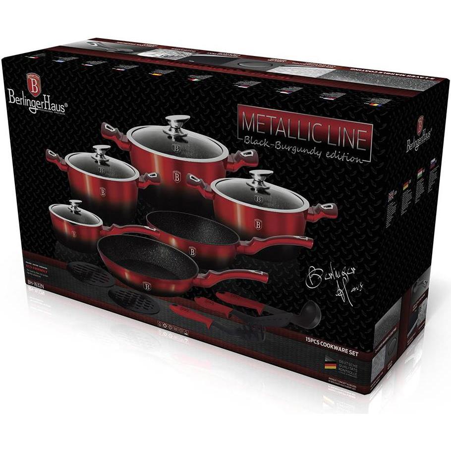 Thumbnail - BerlingerHaus 15-piece pot set from the series METALLIC LINE - Black BURGUNDY BH-1632, Pfanne + Kochtopf, Schwarz
