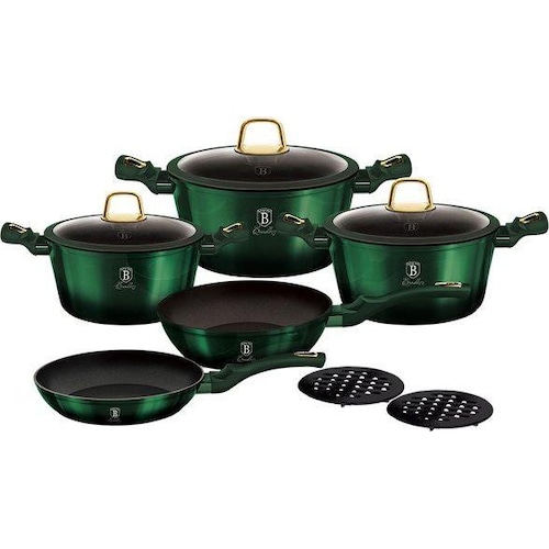 BerlingerHaus TITANIUM POT SET 10 PCS. BH-6065 EMERALD, Pfanne + Kochtopf, Grün