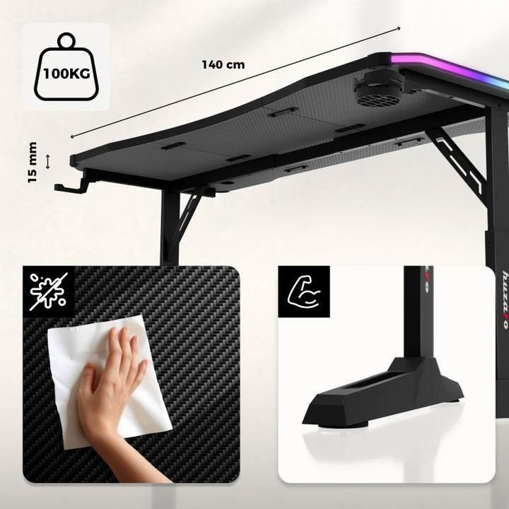 Produktbild Huzaro Biurko gamingowe Hero 3.6 RGB Black