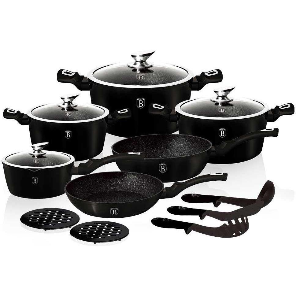Thumbnail - BerlingerHaus GRANITE POT SET BH-1474, Pfanne + Kochtopf, Schwarz