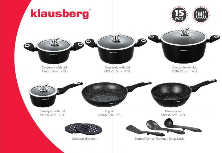 Produktbild Klausberg GRANITE POT SET 15 ELEM. KB-7322 (Pfannenset + Topfset, Aluminium)