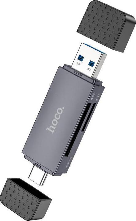 Actual product image Hoco Headphone with microphone Card reader SD / TF USB A / USB C 3.0 metal gray (USB 3.0, USB-C 3.0)
